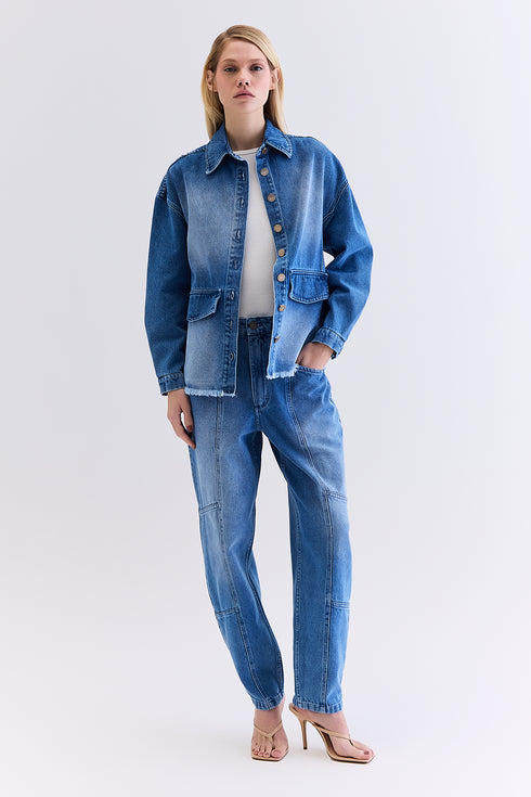 CAMISA AMPLA BOLSOS AZUL MÉDIO